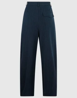 Gestreepte Wide Leg Fit Pantalon Donkerblauw