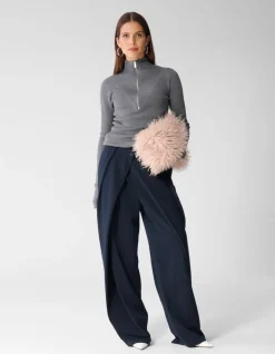 Gestreepte Wide Leg Fit Pantalon Donkerblauw