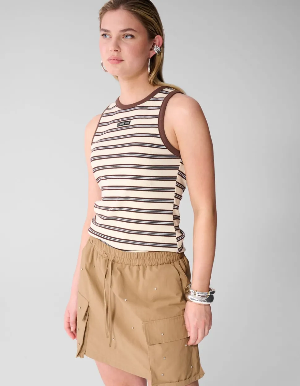 Gestreept Label Singlet Gebroken Wit