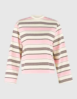Gestreept Strass Longsleeve T-shirt Roze