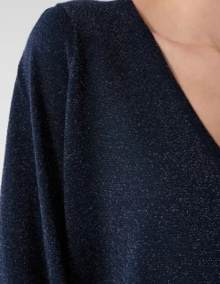 Glitter Gebreide V-hals Trui Donkerblauw