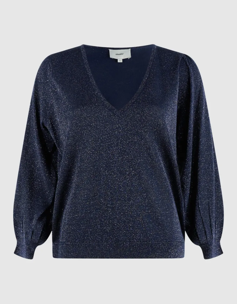 Glitter Gebreide V-hals Trui Donkerblauw