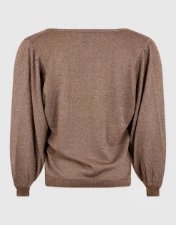 Glitter V-hals Gebreide Trui Taupe