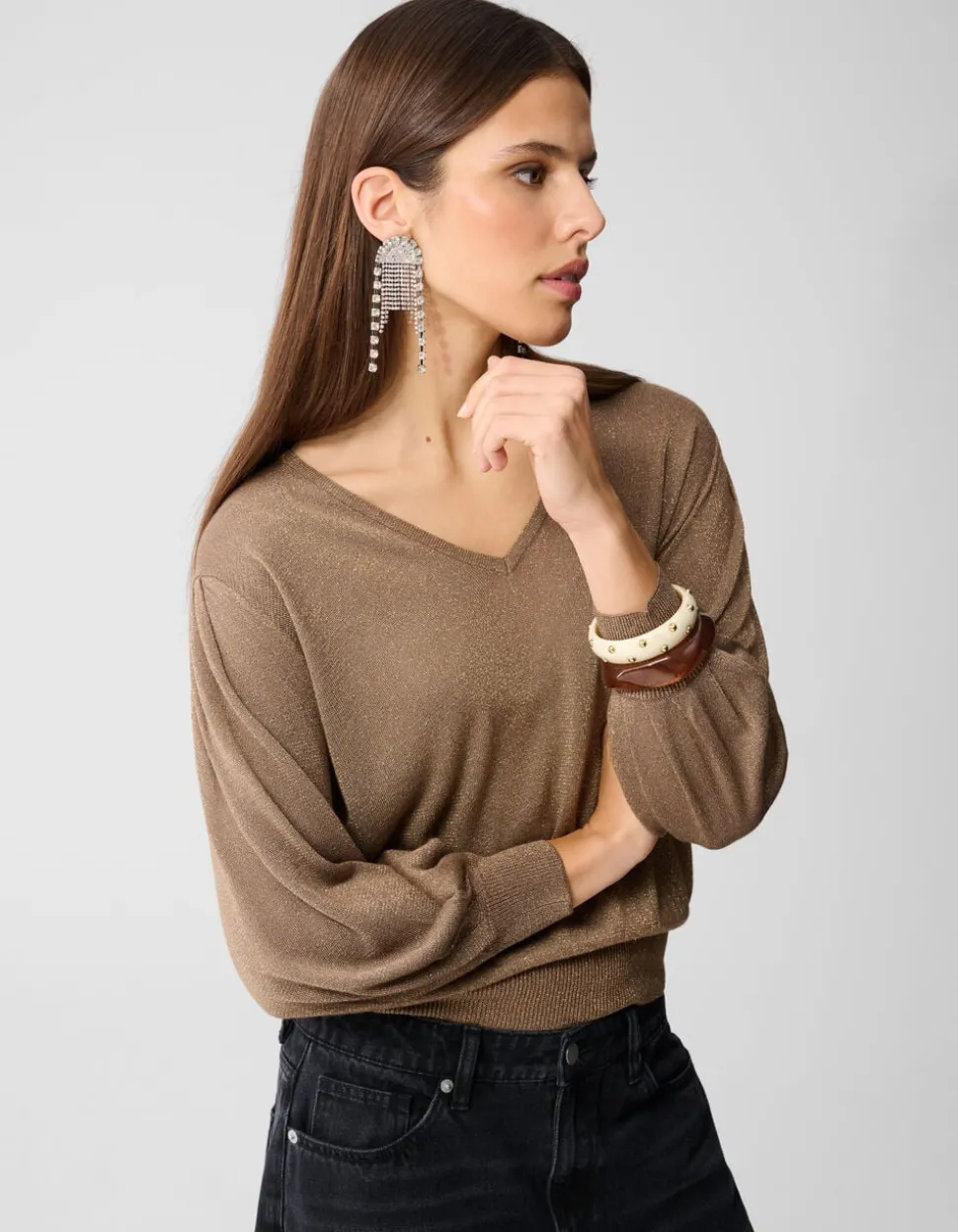 Glitter V-hals Trui Bruin