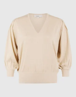 Glitter V-hals Trui Zand