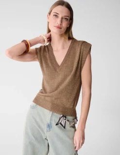 Glitter V-Neck Top Bruin