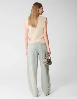 Glitter V-Neck Top Zand