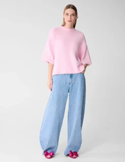 Hairy Short Sleeve Top Roze