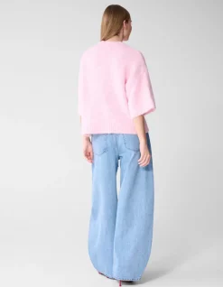 Hairy Short Sleeve Top Roze
