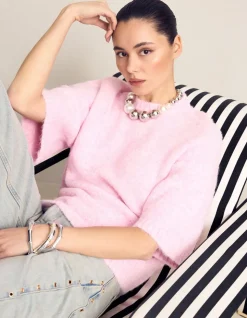 Hairy Short Sleeve Top Roze
