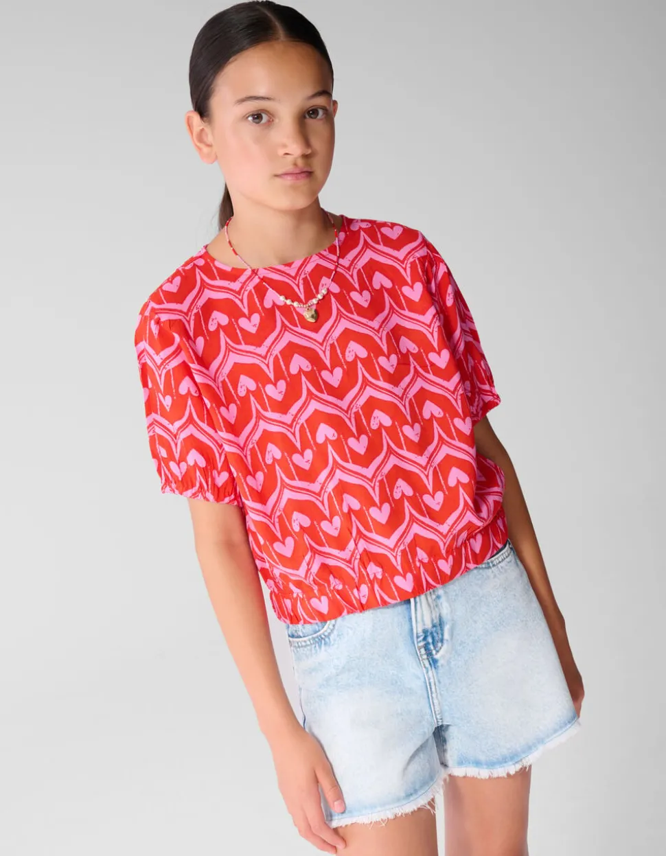 Heart Print Top Roze/Rood