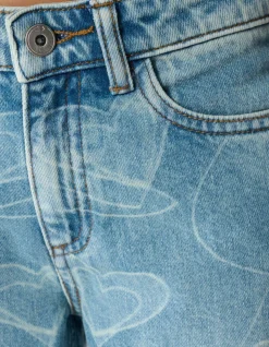 Heart Print Wide Leg Fit Jeans Blauw
