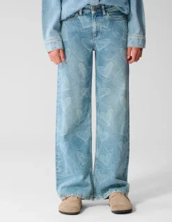 Heart Print Wide Leg Fit Jeans Blauw