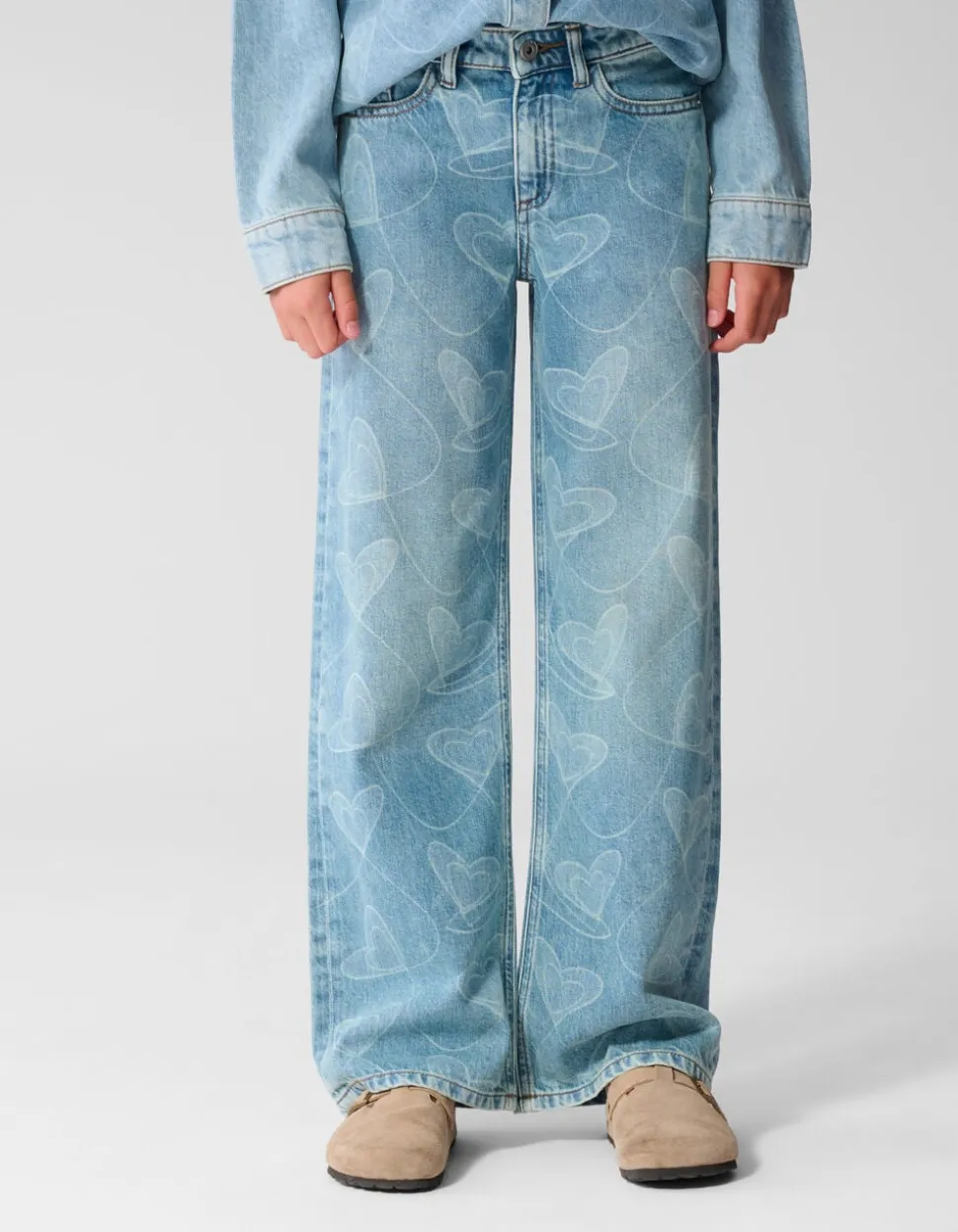 Heart Print Wide Leg Fit Jeans Blauw