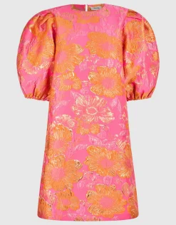Jacquard Flower Mini Jurk Roze