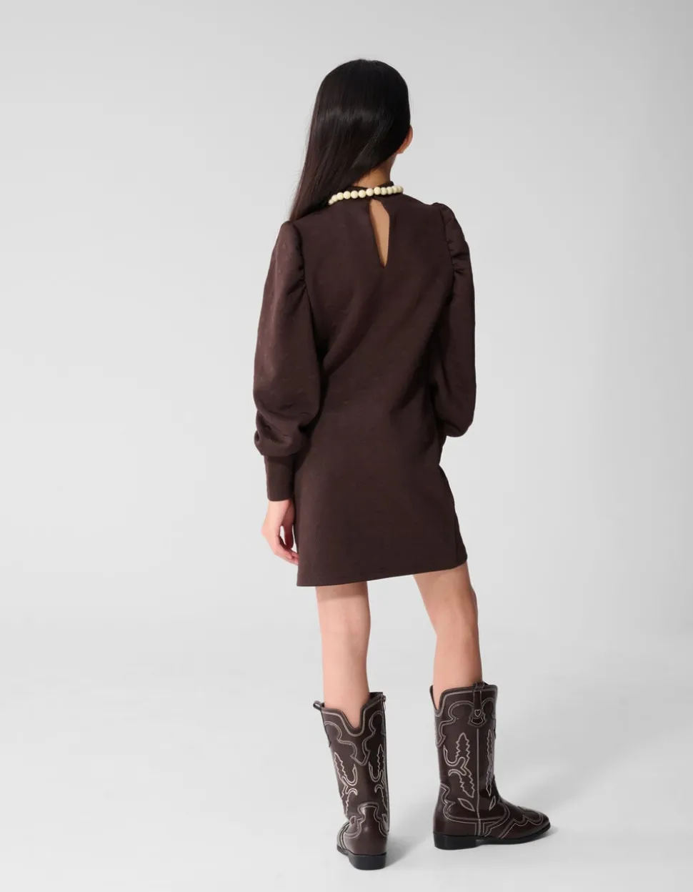 Jacquard Mini Jurk Donkerbruin