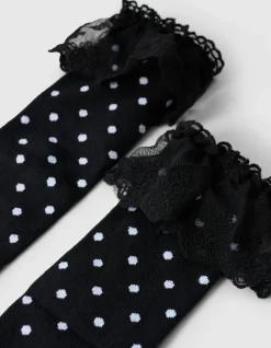 Kanten Polkadot Sokken Zwart