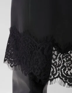 Kanten Satijnen Maxi Rok Zwart