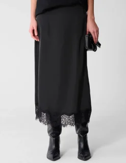Kanten Satijnen Maxi Rok Zwart