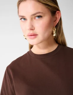 Kanten Satijnen T-shirt Bruin