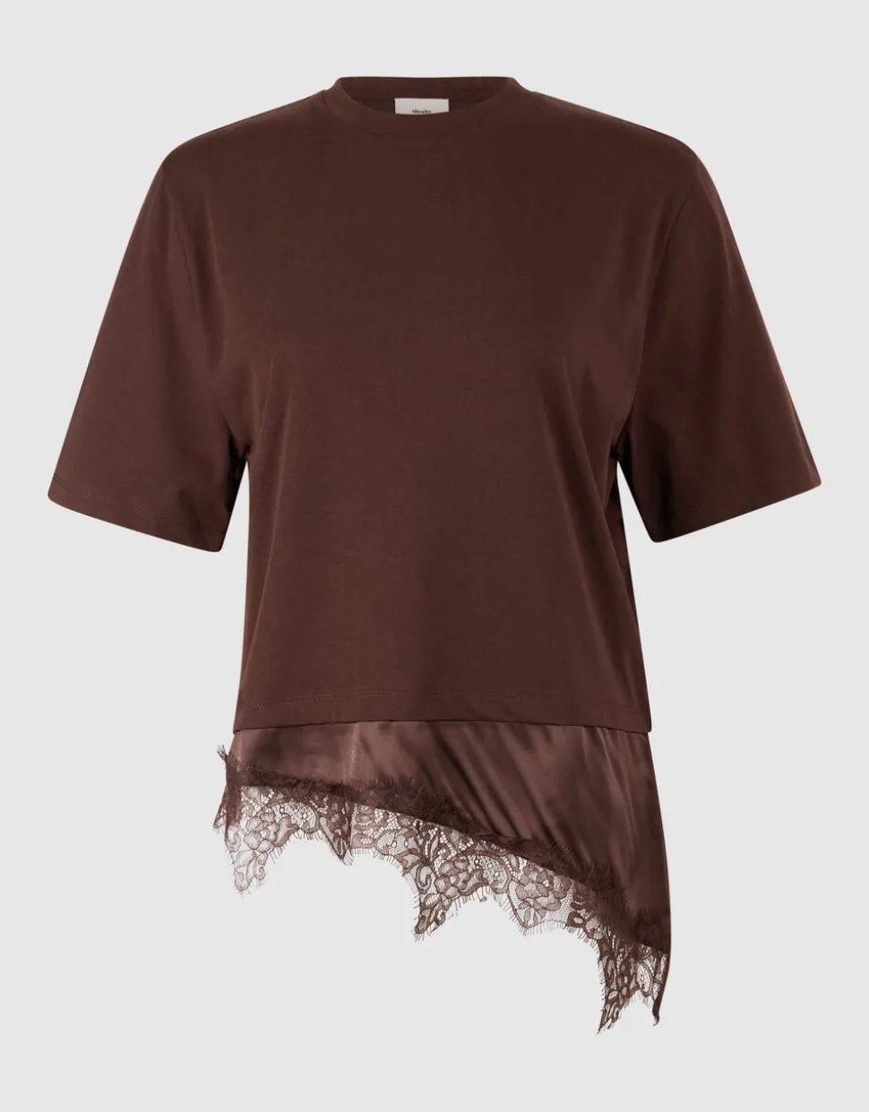 Kanten Satijnen T-shirt Bruin