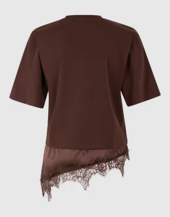 Kanten Satijnen T-shirt Bruin