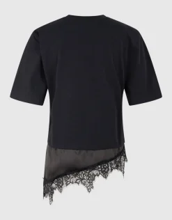 Kanten Satijnen T-shirt Zwart