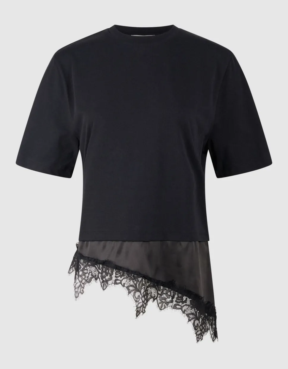 Kanten Satijnen T-shirt Zwart