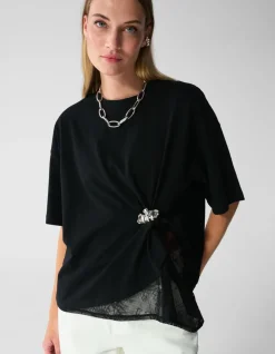 Lace Detail T-shirt Zwart