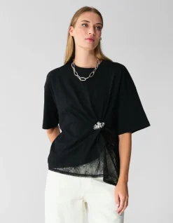Lace Detail T-shirt Zwart