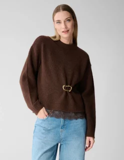 Lace Hem Gebreide Trui Donkerbruin