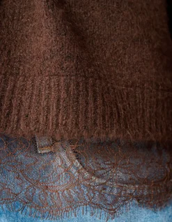 Lace Hem Gebreide Trui Donkerbruin