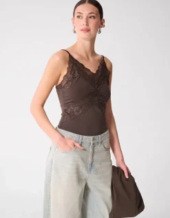 Lace Mix Singlet Donkerbruin