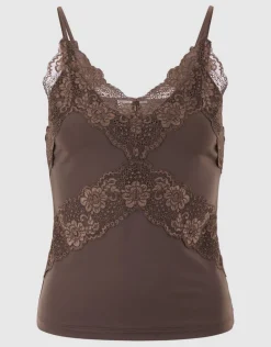 Lace Mix Singlet Donkerbruin