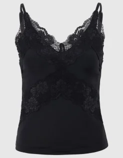 Lace Mix Singlet Zwart