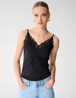 Lace Mix Singlet Zwart