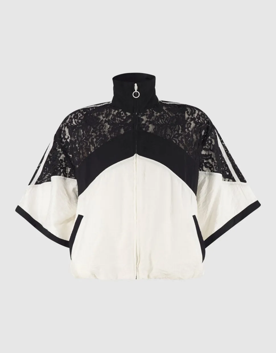 Lace Mix Track Blouse Zwart/Gebroken Wit