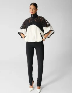 Lace Mix Track Blouse Zwart/Gebroken Wit