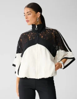 Lace Mix Track Blouse Zwart/Gebroken Wit