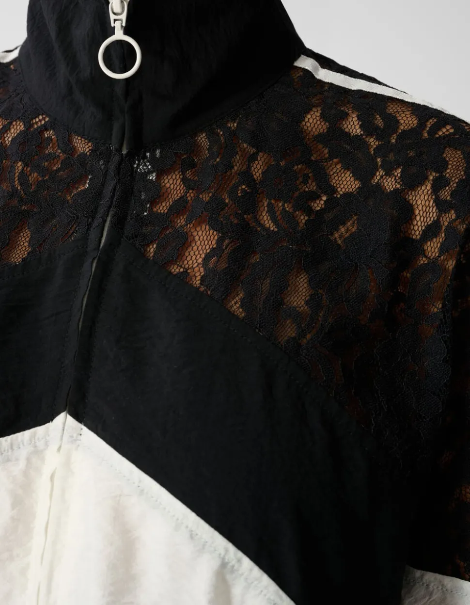 Lace Mix Track Blouse Zwart/Gebroken Wit