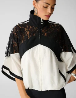 Lace Mix Track Blouse Zwart/Gebroken Wit