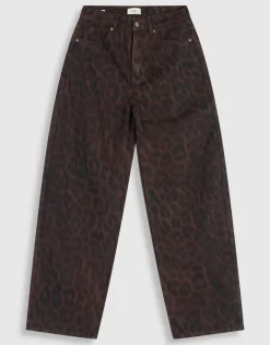 Leopard Print Baggy Fit Jeans Donkerbruin