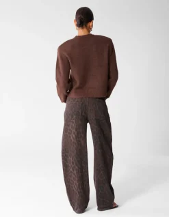 Leopard Print Baggy Fit Jeans Donkerbruin