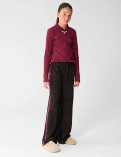 Leopard Stripe Wide Leg Fit Broek Donkerbruin