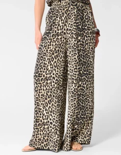 Leopard Twist Wide Leg Fit Broek Bruin