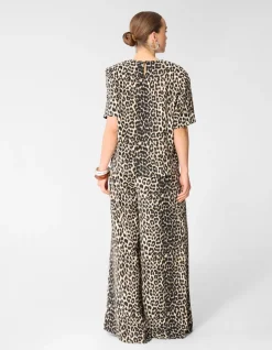 Leopard Twist Wide Leg Fit Broek Bruin
