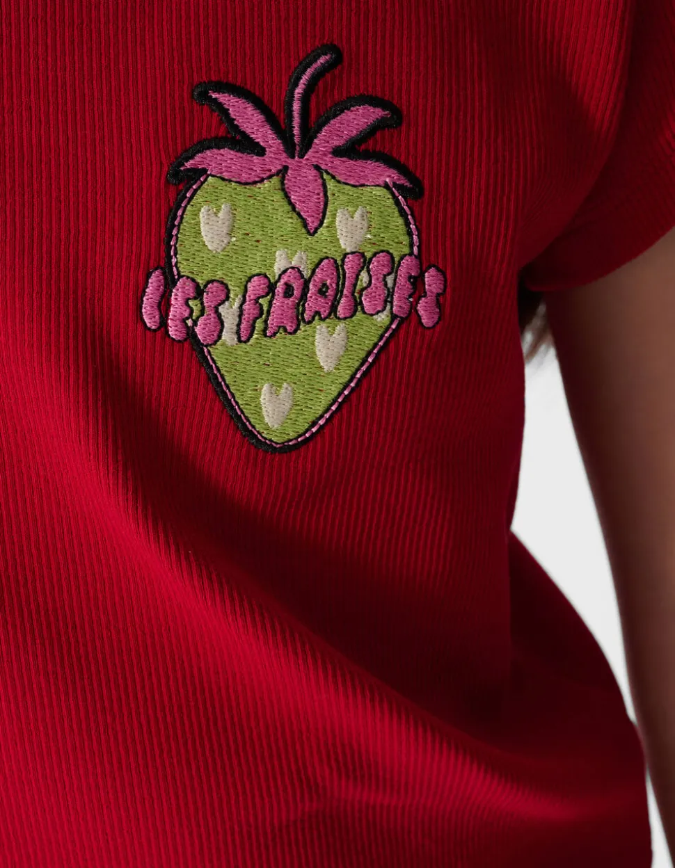 Les Fraises Rib Crop Top Rood