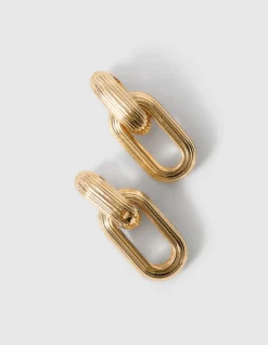 Lined Oval Oorbellen Goud