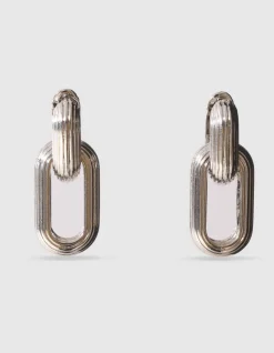 Lined Oval Oorbellen Zilver