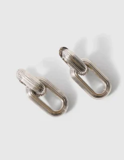 Lined Oval Oorbellen Zilver